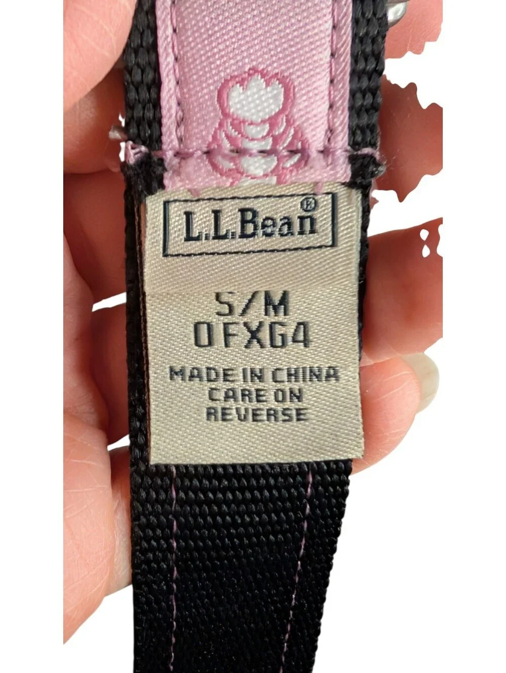 L.L. Bean Maine Isle Lobster Ribbon Belt Pink Black D-Ring Prep Classic S/M